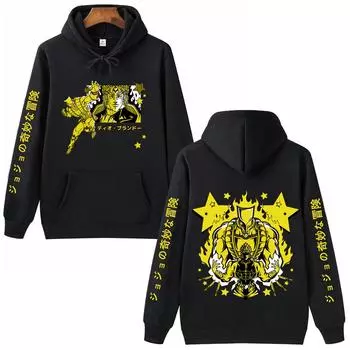 Harajuku Аниме JoJo s Bizarre Adventure Dio Смешной Графический Печатный Капюшон Мужчины Женщины Манга Толстовки Повседневный Свитшот Мужской Пуловер XS чёрный