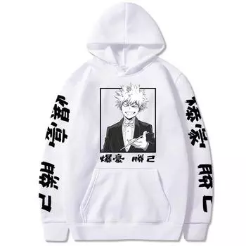 Harajuku Аниме Моя геройская академия Бакугоу Катсуки Печатный Толстовка Мужская Женская Одежда Свободная Повседневная Уличная Одежда Унисекс Толстовка Топы XS белый