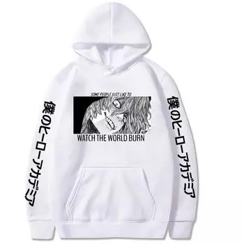 Harajuku Аниме Моя геройская академия Шигараки Томура Глаза Печатный капюшон Мужчины Женщины Повседневные толстовки Свободный пуловер Манга Толстовка XS чёрный