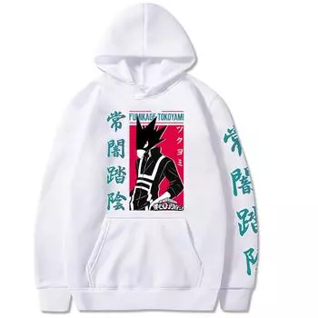 Harajuku Аниме Моя геройская академия Tokoyami Fumikage Принт Толстовка Мужчины Женщины Толстовки Оверсайз Уличная одежда Удобный пуловер XS чёрный