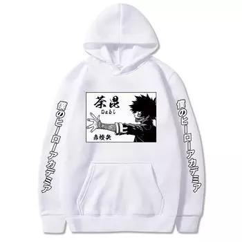 Harajuku Аниме My Hero Academia Dabi Печатный капюшон для мужчин и женщин Большие толстовки с капюшоном Y2k Streetwear Классический простой унисекс свитшот XS чёрный