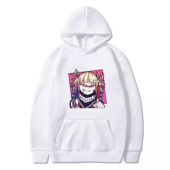Harajuku Anime My Hero Academia Himiko Toga Printed Hooded Men Women Oversize Hoodies Y2k Streetwear Harajuku Unisex Sweatshirt XS белый