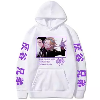 Harajuku Аниме Tokyo Revengers Hitani Ran Haitani Rindo Brother Print Hooded Men Women Manga Hoodies Unisex Trend Sweatshirt XS чёрный