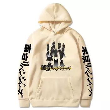 Harajuku Аниме Tokyo Revengers Толстовка Мужчины Женщины Распространенная одежда Свободная повседневная уличная одежда Унисекс Удобный пуловер XS чёрный