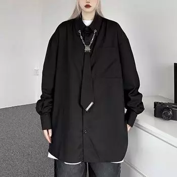 Harajuku Baggy Tie рубашка с длинным рукавом для женщин весна-осень винтажный стиль преппи топы одежда больших размеров S белый