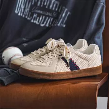 Кроссовки Harajuku бежевые мужские модные плетеные дышащие дизайнерские скейтбордические туфли мужские оригинальные повседневные плоские женские спортивные туфли 35