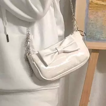 Harajuku Bow Crossbody Bags Women Vintage Chain Leather White Bag Purse Female Vintage Solid Mini Bag
