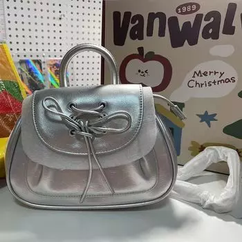 Рюкзак с бантом Харадзюку серебристый женский стиль преппи горячие девушки кожаные мини-рюкзаки женская эстетика фейрикор