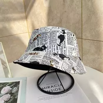 Harajuku cat double-sided wearing spring and autumn bucket hat for men and women, summer street hipster travel visor M56-58cm синий