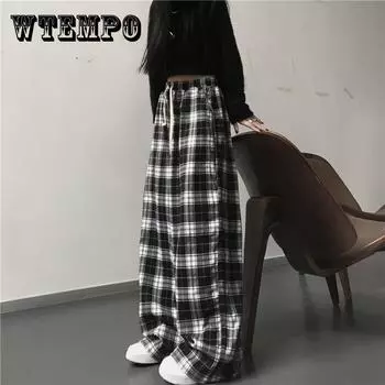 Harajuku черно-белые клетчатые брюки женские летние повседневные широкие брюки корейская мода свободные прямые брюки Y2k низ S