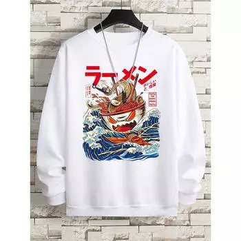 Harajuku Comics Sea Sushi Noodles Hoody Men Oversize Fashion Casual Fleece Pullover Clothing S