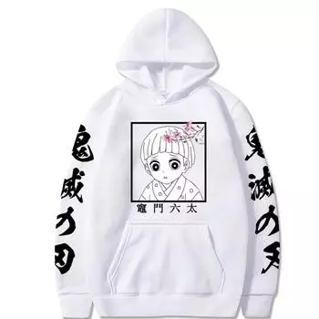 Harajuku Demon Slayer Japanese Anime Unisex Hoodies Kimetsu No Yaiba Kamado Aoieda Manga Cartoon Winter Keep Warm Sweatshirts XS чёрный