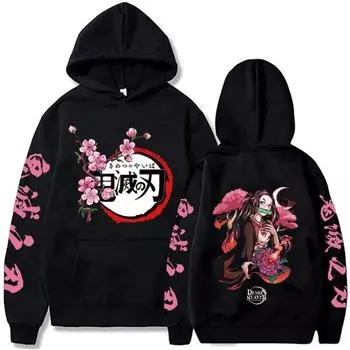 Harajuku Demon Slayer Plus Size Hoodie Kamado Nezuko Graphic Print Women Hoodies Long Sleeve Fashion Women Streetwear S