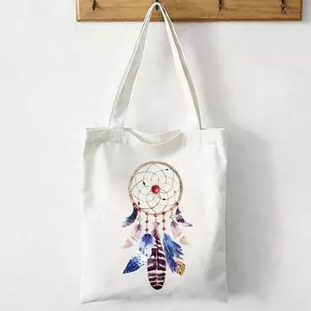 Harajuku Dreamcatcher Большая вместительная парусиновая сумка-тоут для покупок, повседневная женская сумка-шоппер, модные сумки на плечо, женская сумка 24*26cm