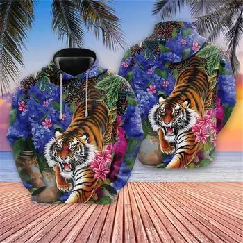 Harajuku Fashion Bengal Tiger 3D Print Hoodies For Men Clothing Goth Animal Graphic Sweatshirts Casual Women Sports Suit Y2k Tops S