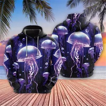 Harajuku Fashion Jellyfish Graphic Sweatshirts Ocean Animal Lovers Pullovers Casual Male Tracksuit Sea Jelly Fish Hoody Y2k Tops S