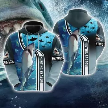 Harajuku Fashion Shark Graphic Sweatshirts Attack Hunting Hoodies For Men Clothes Sea Hunt Sportssuit Cartoon Pullovers Y2k Tops S