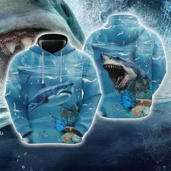 Harajuku Fashion Shark Graphic Sweatshirts Attack Hunting Hoodies For Men Clothes Sea Hunt Sportssuit Cartoon Pullovers Y2k Tops S