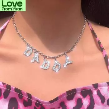 Harajuku Flash Diamond Letter Clavicle Chain ожерелье комплект с бриллиантовой короткой подвеской с английскими буквами оптовая продажа для девочек серебряный
