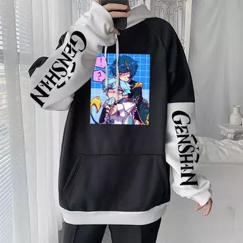 Harajuku Genshin Impact Chongyun Xingqiu толстовки с рисунком аниме для мужчин и женщин модная готическая зимняя уличная одежда свободные теплые толстовки S чёрный
