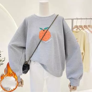 harajuku графические принтованные толстовки женская одежда осень-зима флисовые толстовки с длинным рукавом утолщенные теплые свободные серые толстовки M