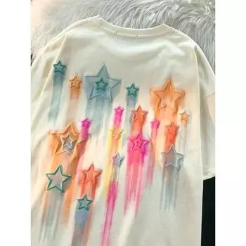 Harajuku Graphic Y2k футболки женские американские винтажные гранжевые топы со звездами уличная одежда хлопковые футболки летняя одежда для пар S абрикосовый