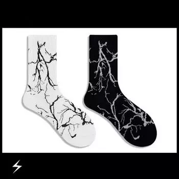Harajuku Hip-Hop Street Sports Skate Sock Tie Dye Cotton Lightning Designer Happy White Socks Women One Size чёрный