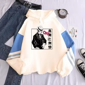 Harajuku японское аниме Demon Slayer унисекс толстовки с капюшоном одежда большие размеры с длинным рукавом манга Muzan Kibutsuji крутые уличные толстовки XS чёрный