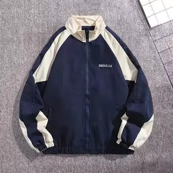 Harajuku куртка для колледжа, мужская повседневная лоскутная уличная одежда, ветровка, пальто, весна-осень, тонкая университетская куртка с воротником-стойкой M чёрный
