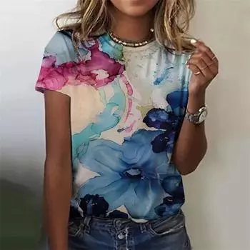 Harajuku Летняя новая 3D-печать Цветы Футболка Цветочные Графические Футболки Женская Мода Короткие Рукава Девочки Винтажные Футболки Топ S