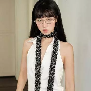 Harajuku Long Narrow Scarves Y2K Plush Knitted Scarves Casual Spicy Girl Scarf Winter/ Autumn чёрный