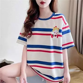 Harajuku милая футболка с вышивкой мультфильма, женская повседневная свободная футболка с простотой, уличная одежда, женская футболка с графикой, 2024, летняя женская футболка, белые, зеленые топы M