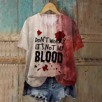 Harajuku модная блузка Хэллоуин кровавая смешная туника топы свободные рубашки с коротким рукавом с круглым вырезом одежда на Хэллоуин кровь 2024 Roupa S