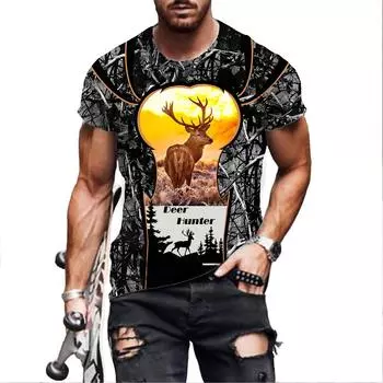 Harajuku модная футболка с 3D принтом животных и оленя, новая свободная повседневная летняя футболка XS