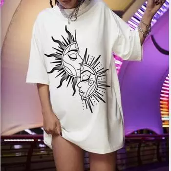 Harajuku, модный ретро стиль, панк, мультфильм, солнце, дьявол, буква y2k, женский летний топ с принтом для девочек, футболка в стиле каваи S белый