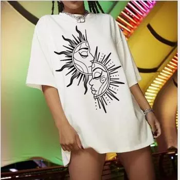 Harajuku, модный ретро стиль, панк, мультфильм, солнце, дьявол, буква y2k, женский летний топ с принтом для девочек, футболка в стиле каваи S белый