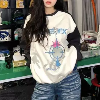 Harajuku, модный свитшот с графическим рисунком, женская уличная одежда Y2k, японские винтажные толстовки с длинными рукавами, женский пуловер в стиле гранж S