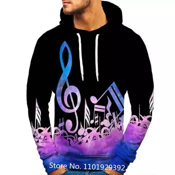 Harajuku Music Note 3D Printed Hoodie Funny Party Hip Hip Sweatshirts Fashion Casual Long Sleeve Men Women Streetwear Pullover S