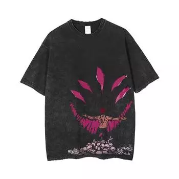 Harajuku Мужская уличная футболка с принтом аниме Повседневная футболка в стиле хип-хоп Летняя мода Винтажная футболка большого размера из хлопка с потертостями черного цвета S