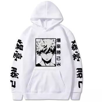 Harajuku My Hero Academia Hoodies Men Women Long Sleeve Sweatshirt Bakugou Katsuki Anime Black HoodiesTops Clothes XS чёрный
