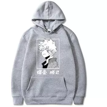 Harajuku My Hero Academia унисекс толстовки японское аниме Bakugou Katsuki принтованные мужские толстовки уличная одежда повседневные толстовки XS чёрный