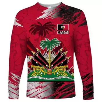 Harajuku Новая 3D-футболка с длинным рукавом с принтом «Республика Гаити» и гербом Гаити, футболка с длинным рукавом и круглым вырезом S