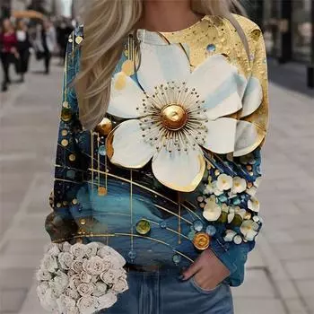 Harajuku Новые 3D-печатные красочные свитшоты с цветами Модные женские уличные свитера Зимние женские цветочные графические топы Одежда S