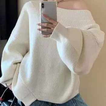 Harajuku новый сексуальный свитер с длинными рукавами для женщин с открытыми плечами свободный трикотажный джемпер корейский модный дизайн повседневные топы S верблюд