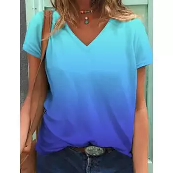 Harajuku однотонная градация цвета футболка для женщин новые 3D девушки короткий рукав топы повседневные женские футболки свободные женские футболки одежда S