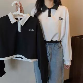Harajuku однотонные лоскутные короткие толстовки женские повседневные универсальные пуловеры в консервативном стиле свободные тонкие толстовки уличная одежда S белый