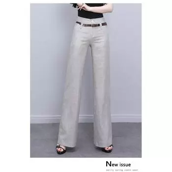 Harajuku офисные летние женские широкие капри с высокой талией, брюки для женщин, хлопковые и льняные мешковатые прямые брюки, женские брюки S серый