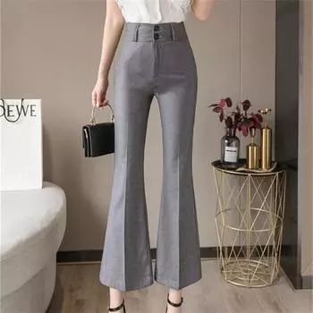 Harajuku OL офисные летние летние женские капри с высокой талией, широкие брюки-клеш для женщин, мешковатые брюки, женские брюки S чёрный