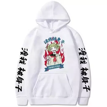 Harajuku Oversize My Hero Academia Himiko Toga Printed Hoodie Anime Printed Pullover Hip Hop Cozy Sweatshirt New Unisex Tops Male XS чёрный
