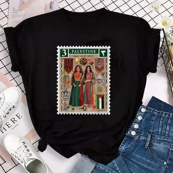 Harajuku Palestine Stamp Retro Plus Size T-Shirt Women Vintage Casual Clothing Streetwear T Shirts Tees For Gift S